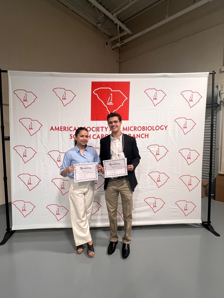 Lab members with poster awards at the Spring 2026 ASM South Carolina Branch meeting