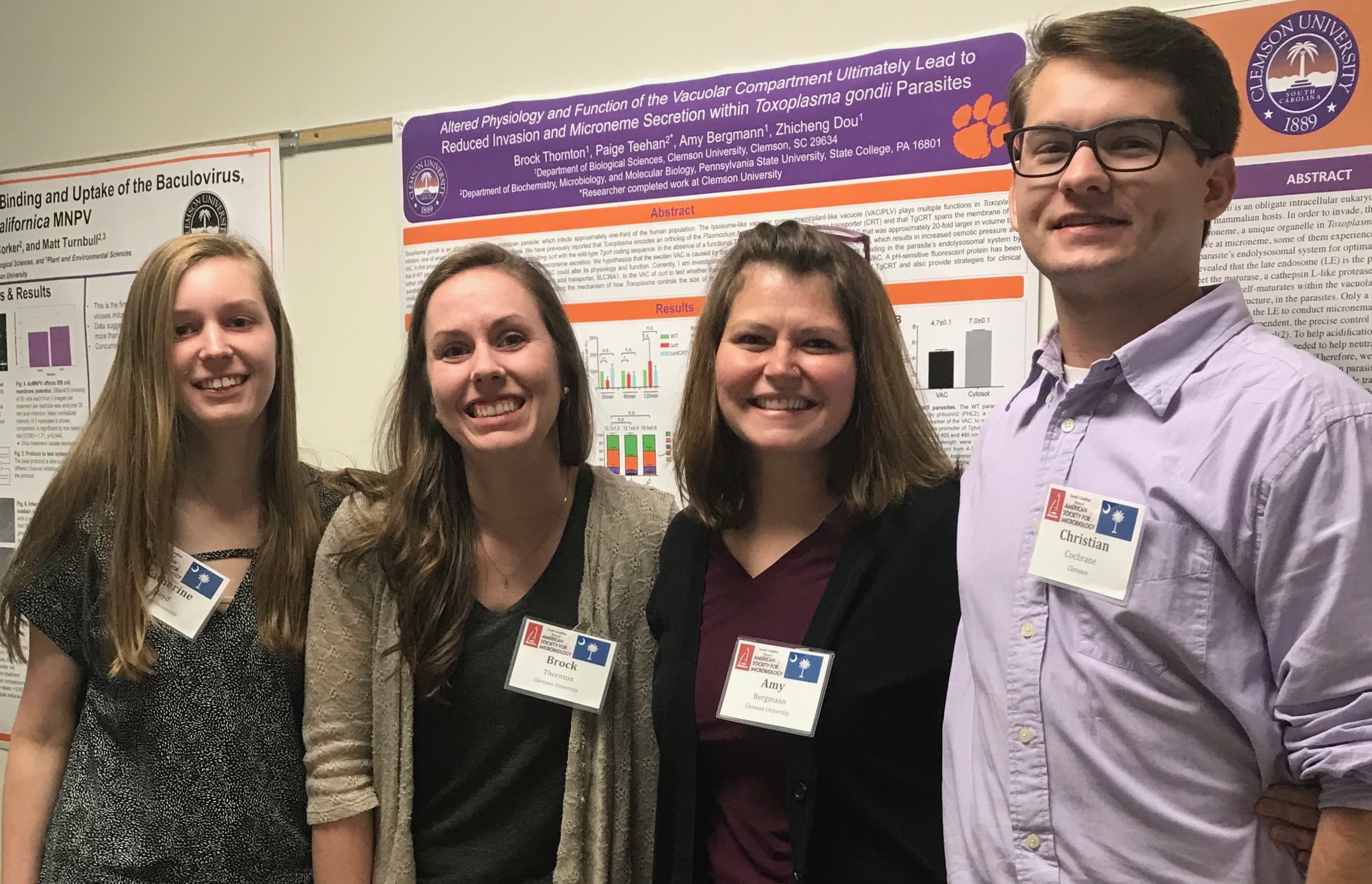 Lab members with their poster at the 2018 ASM South Carolina Branch meeting