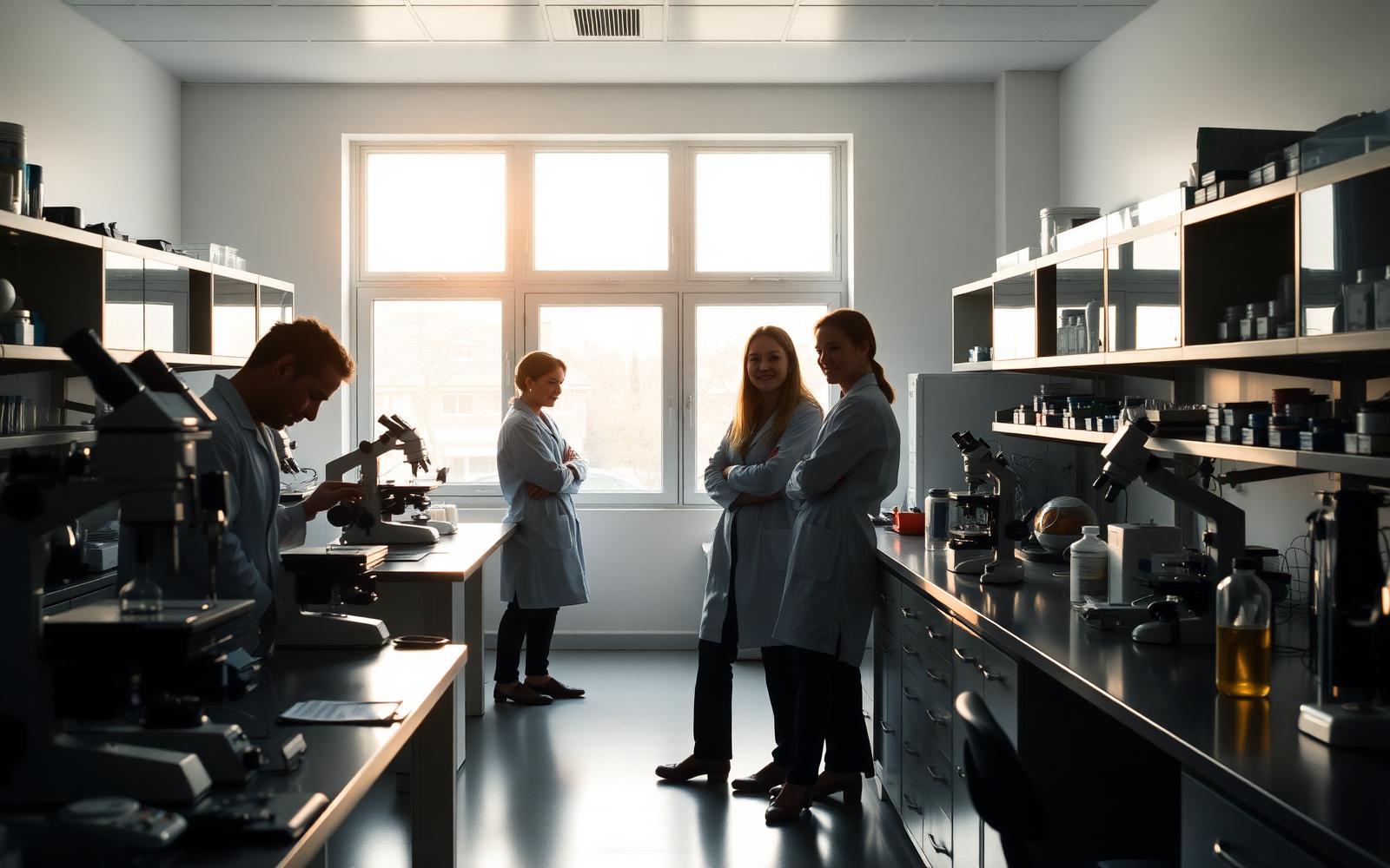 Researchers working in a modern biology laboratory